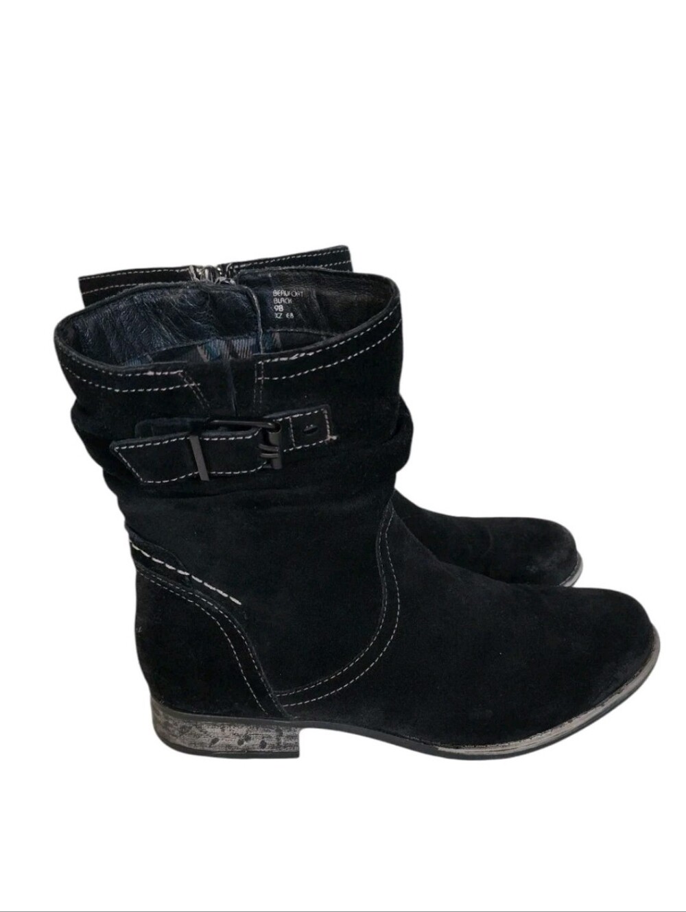 EARTH Beaufort Boots Womens sz 9 Black Suede Slouch Mid Calf Bootie Comfort Zip